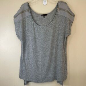 Elegant Gray Short Sleeve Top with Zipper Details